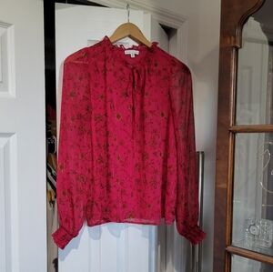 Maison De Amelie Floral Red Sheer Blouse